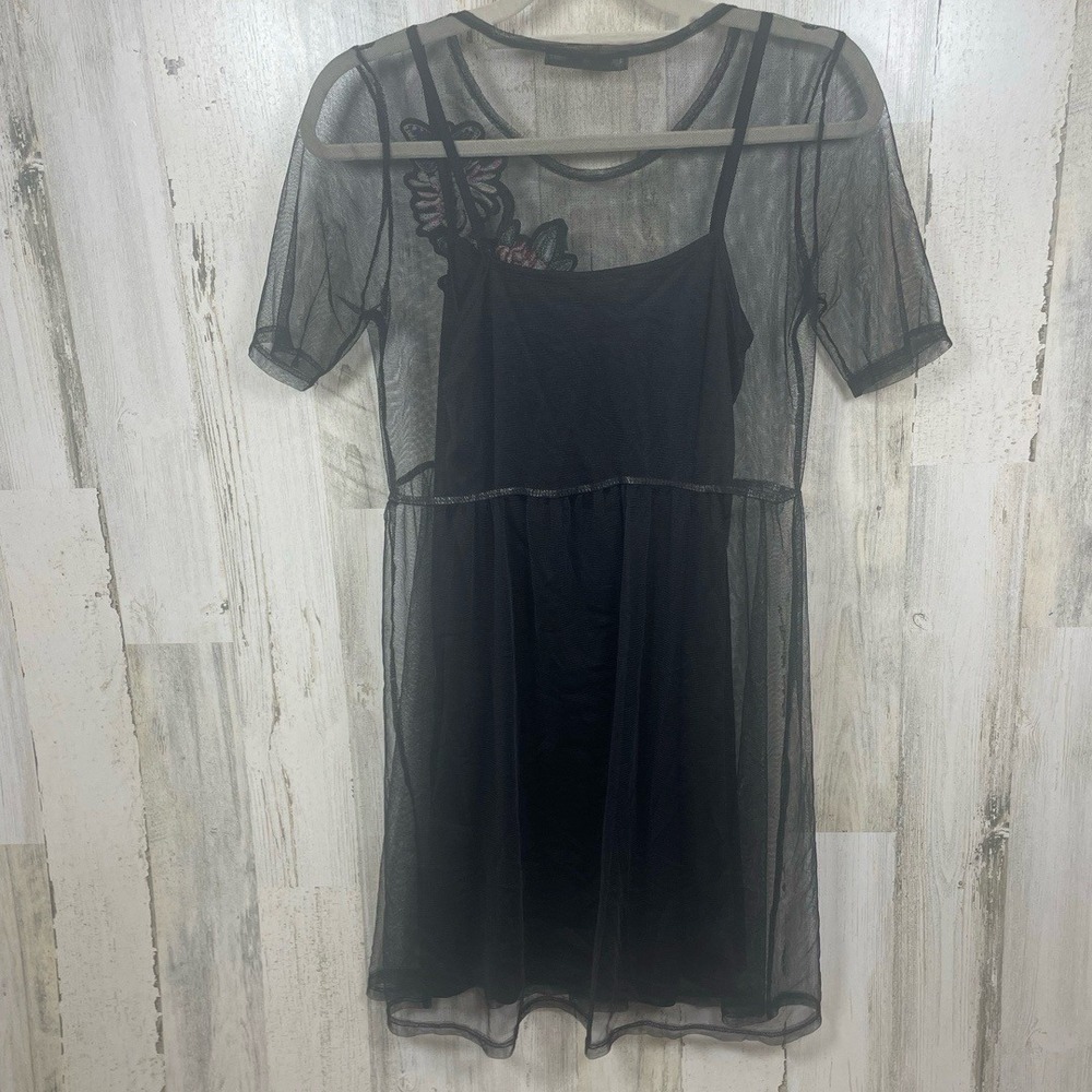 Potter's Pot Mini Dress Black Sheer Floral Embroidered size S Whimsygoth - Picture 6 of 8